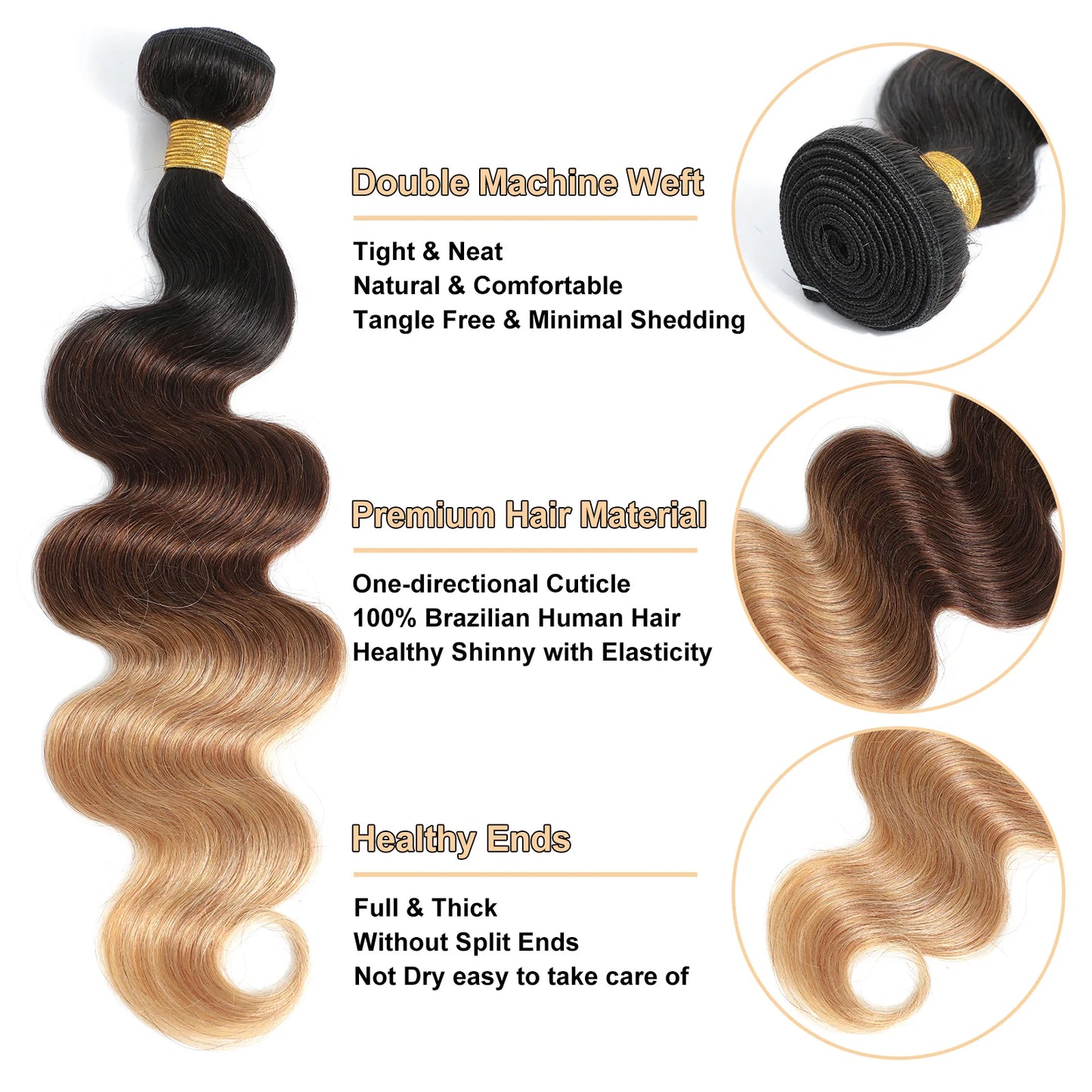 Ombre Color Body Wave Human Hair Bundles with closure 100% Unprocessed Virgin Hair 1b/4/27 Colored Bundles human Hair Extension