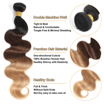 Ombre Color Body Wave Human Hair Bundles with closure 100% Unprocessed Virgin Hair 1b/4/27 Colored Bundles human Hair Extension