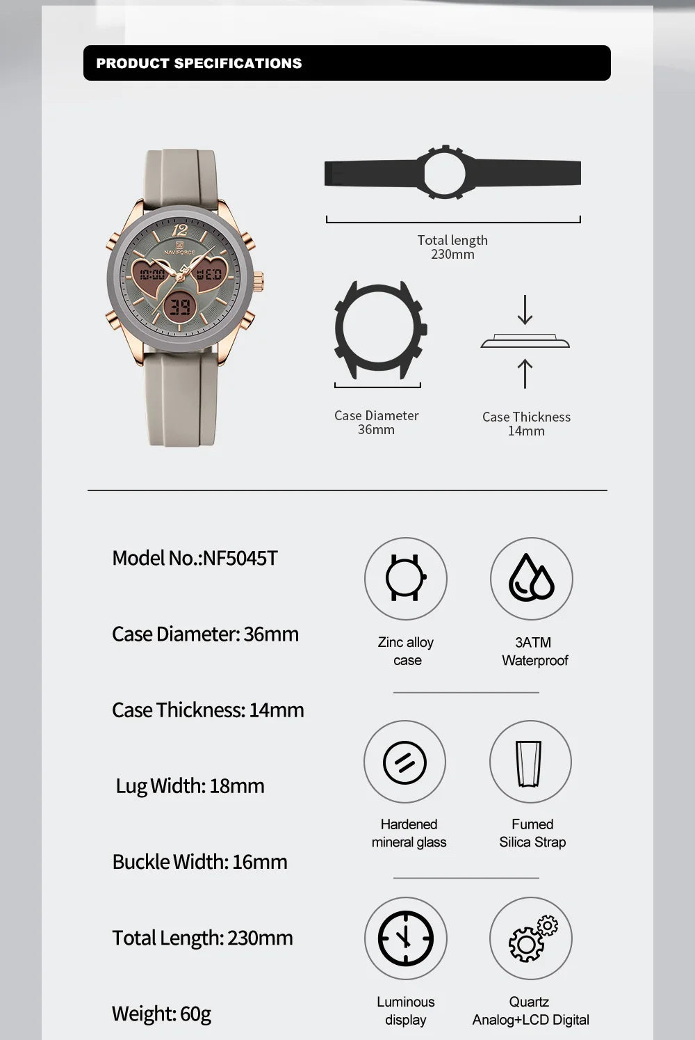 NAVIFORCE Luxury Elegant Women Watch Double Display Waterproof