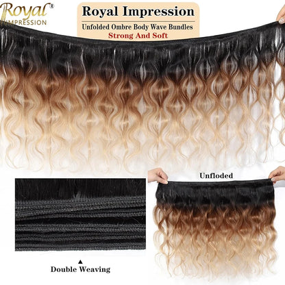 Ombre Color Body Wave Human Hair Bundles with closure 100% Unprocessed Virgin Hair 1b/4/27 Colored Bundles human Hair Extension