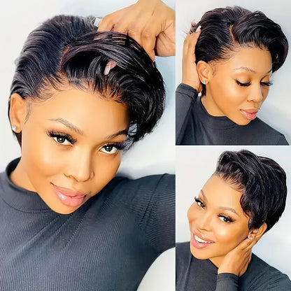 13x4 Lace Frontal Wig Pixie Cut Wig Brazilian Human Hair