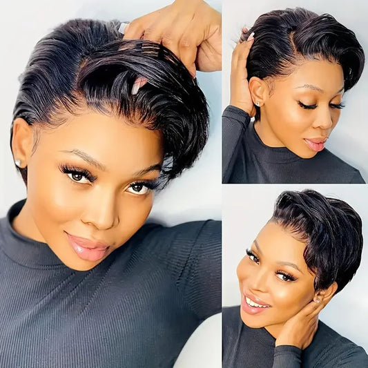 13x4 Lace Frontal Wig Pixie Cut Wig Brazilian Human Hair