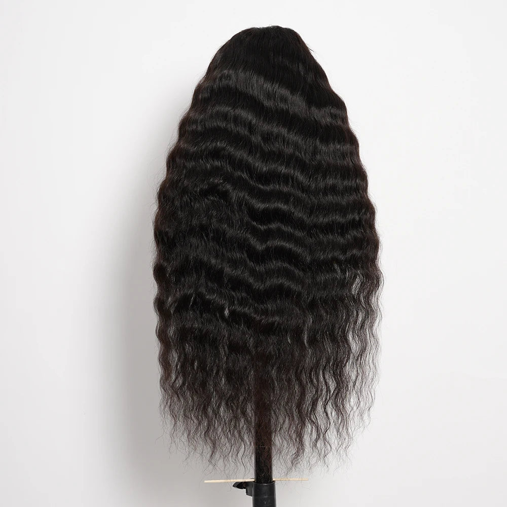 13x6 Three-Go Glueless Wig Natural Curly Wave With Drawstring Natural Black 100% Human Hair
