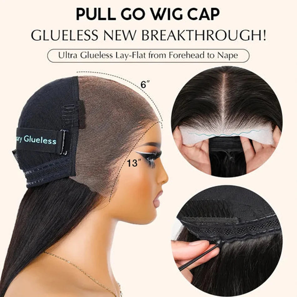 Ossilee 220 Density Pull Go Glueless Wigs with Elastic Drawstring Straight 13x6 HD Lace Front Human Hair Wigs Pre Cut Lace Wig