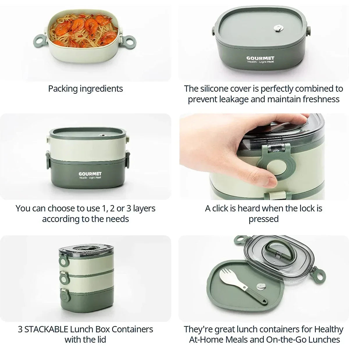 2000ML Lunch Box Portable 3 Layer Bento Box Leakproof