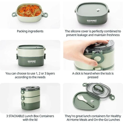 2000ML Lunch Box Portable 3 Layer Bento Box Leakproof
