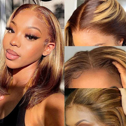 13x4 Transparent Lace Front Bob Wig Human Hair Ombre Honey Blonde