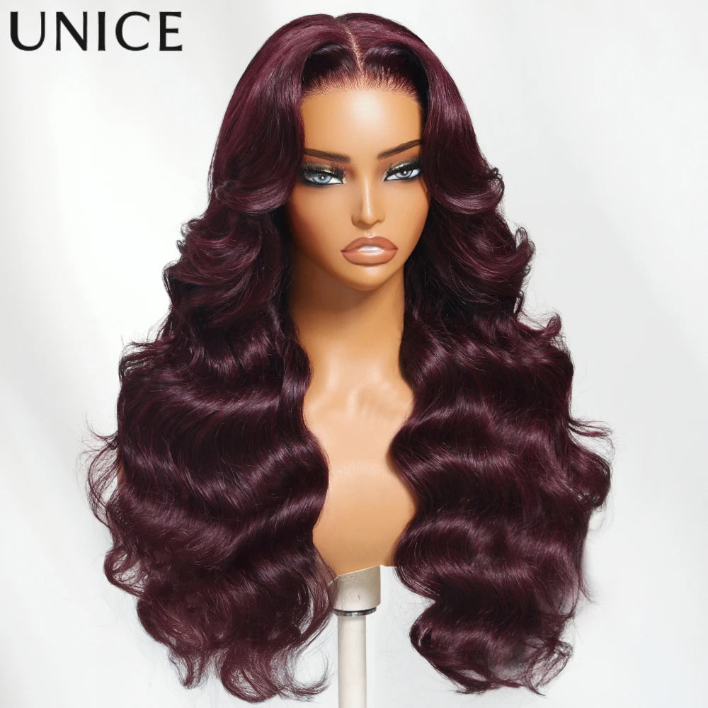 UNICE Black Cherry Colored Human Hair Wigs 7x5 & 13x4 Pre Cut Pre Bleached Glueless Wig Human hair Ready To Wear 150% Density