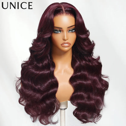 UNICE Black Cherry Colored Human Hair Wigs 7x5 & 13x4 Pre Cut Pre Bleached Glueless Wig Human hair Ready To Wear 150% Density