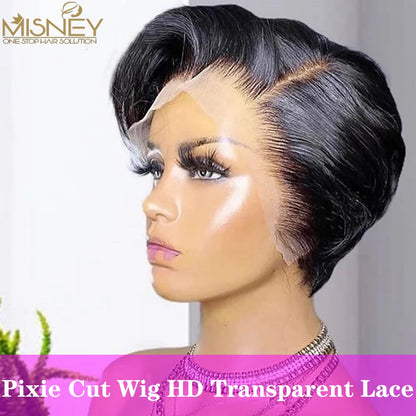 13x4 Lace Frontal Wig Pixie Cut Wig Brazilian Human Hair
