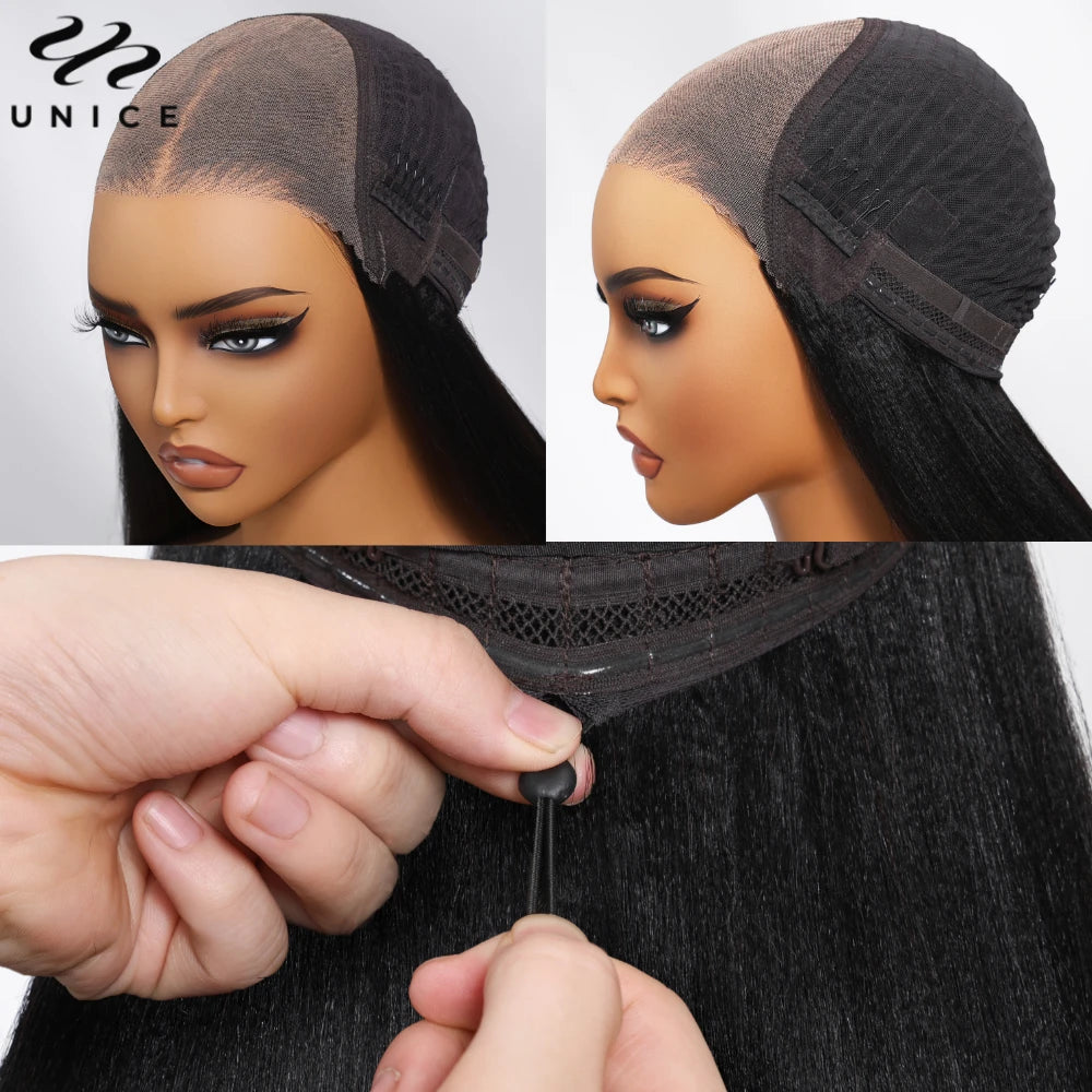 UNice Hair Reddish Brown Curly Wig With Invisi Drawstring 7x5 Lace Pre Cut Pre Bleached Glueless Wig Human Hair 150% Density