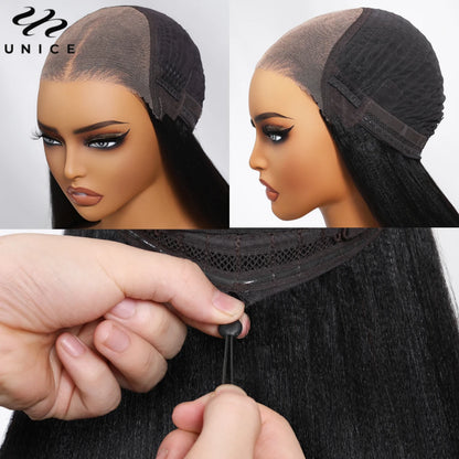 UNice Hair Reddish Brown Curly Wig With Invisi Drawstring 7x5 Lace Pre Cut Pre Bleached Glueless Wig Human Hair 150% Density