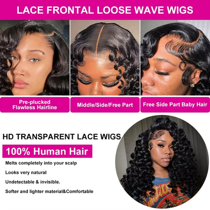 Luvin Loose Wave 13x6 HD Lace Frontal Wigs Loose Waves Wig Human Hair Brazilian Loose Deep Wave Curly Wigs Human Hair For Women