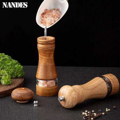 6-inch Manual Pepper Grinder Rubber Wood Acrylic Salt Shakers