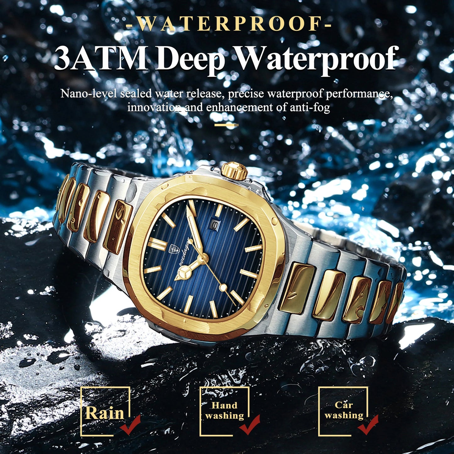 POEDAGAR Luxury Square Watch for Woman Waterproof Luminous