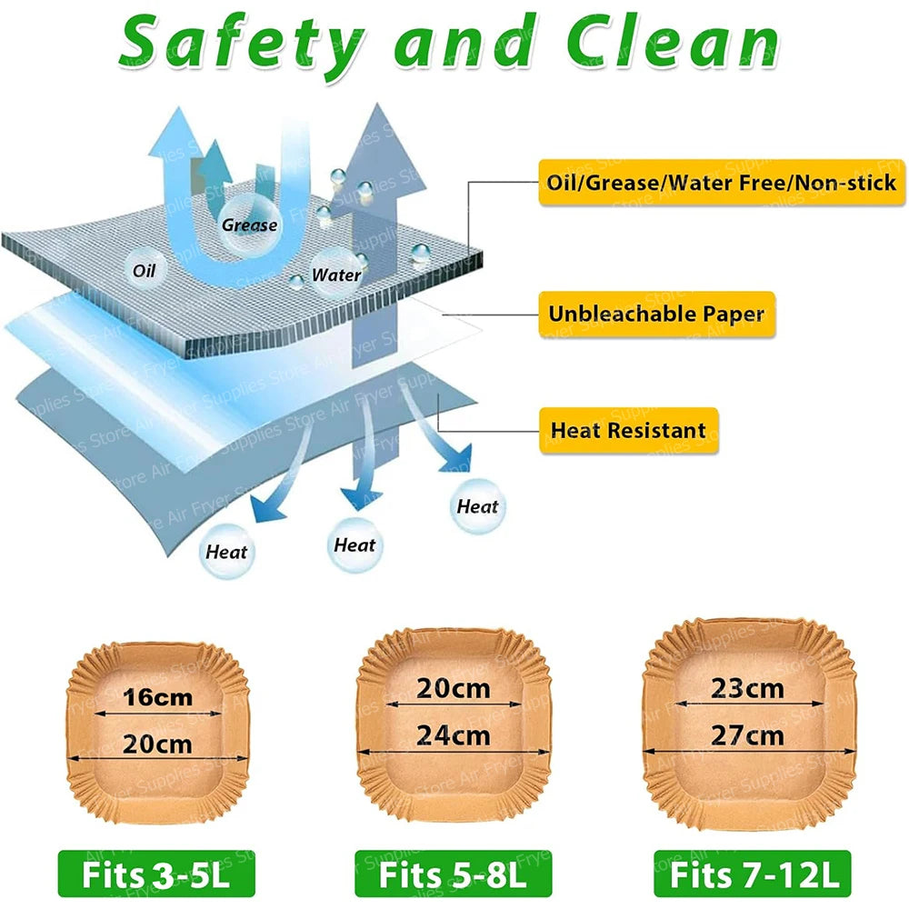 Air Fryer Baking Paper Square Parchment Paper Liners for Ninja/Cosori/Instant Pot 3-12L Airfryer