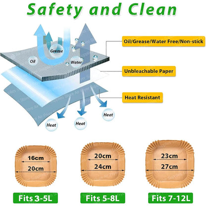 Air Fryer Baking Paper Square Parchment Paper Liners for Ninja/Cosori/Instant Pot 3-12L Airfryer