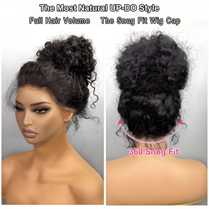 30-36 Inch 360 Full Invisi Strap Drawstring Sung Hd Lace 250 Density Water Kinky Curly Deep Human Hair Wig Black Glueless