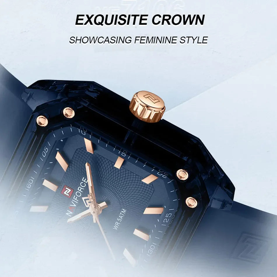 NAVIFORCE NF7106 Fashion Watch Simple Square Dial Silicone Strap Quartz