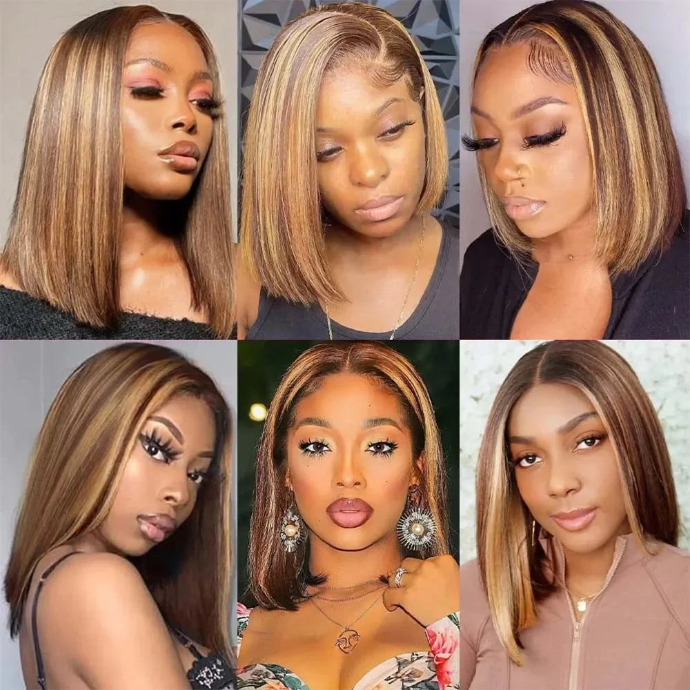 13x4 Transparent Lace Front Bob Wig Human Hair Ombre Honey Blonde