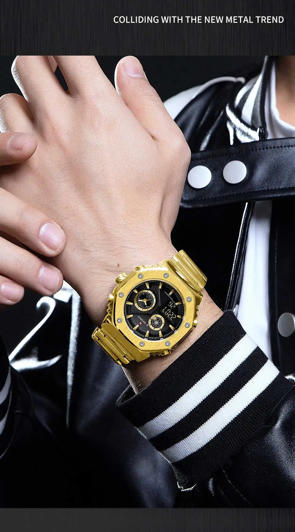 NAVIFORCE Men's Sport Watch Stainless Steel Strap Waterproof Quartz