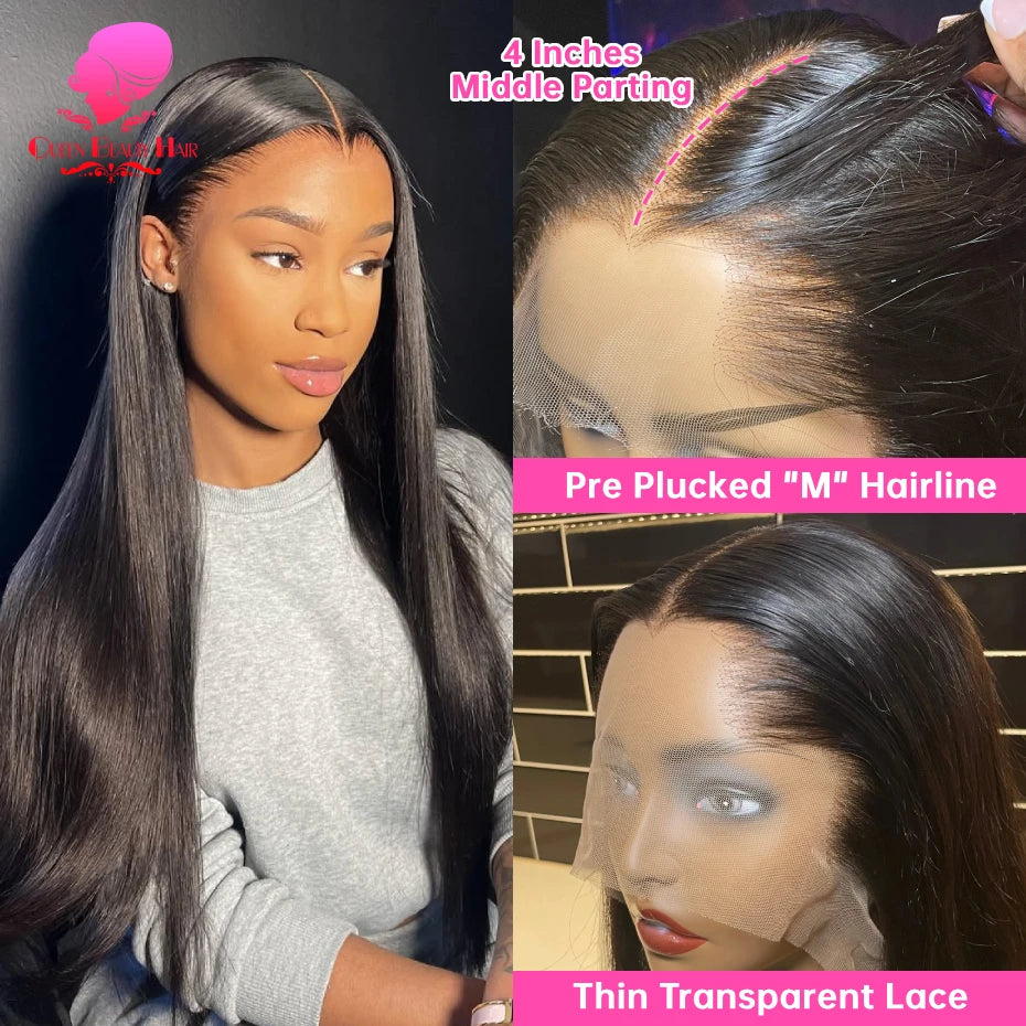 13x4 Lagos Hairline Wig 13x6 360 Lace Front Human Hair Wig 1B Straight Pre Plucked M Shaped Hairline Lace Frontal Wig Human Hair