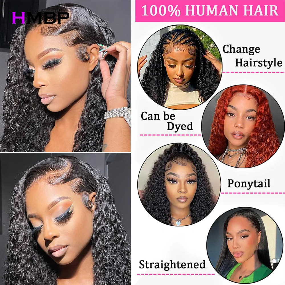 400 Density Lace Wig Human Hair Wear and Go Glueless Deep Water Wave Curly Human Hair Full Head Hd Lace Frontal Pre Plucked Wigs