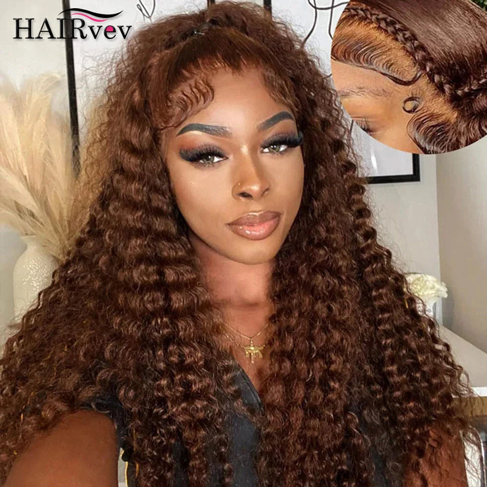 Brown HD Transparent Curly Lace Front Human Hair Wigs Deep Wave Frontal Wig Brazilian Chocolate Brown Water Wave Wigs Human Hair