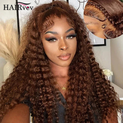 Brown HD Transparent Curly Lace Front Human Hair Wigs Deep Wave Frontal Wig Brazilian Chocolate Brown Water Wave Wigs Human Hair