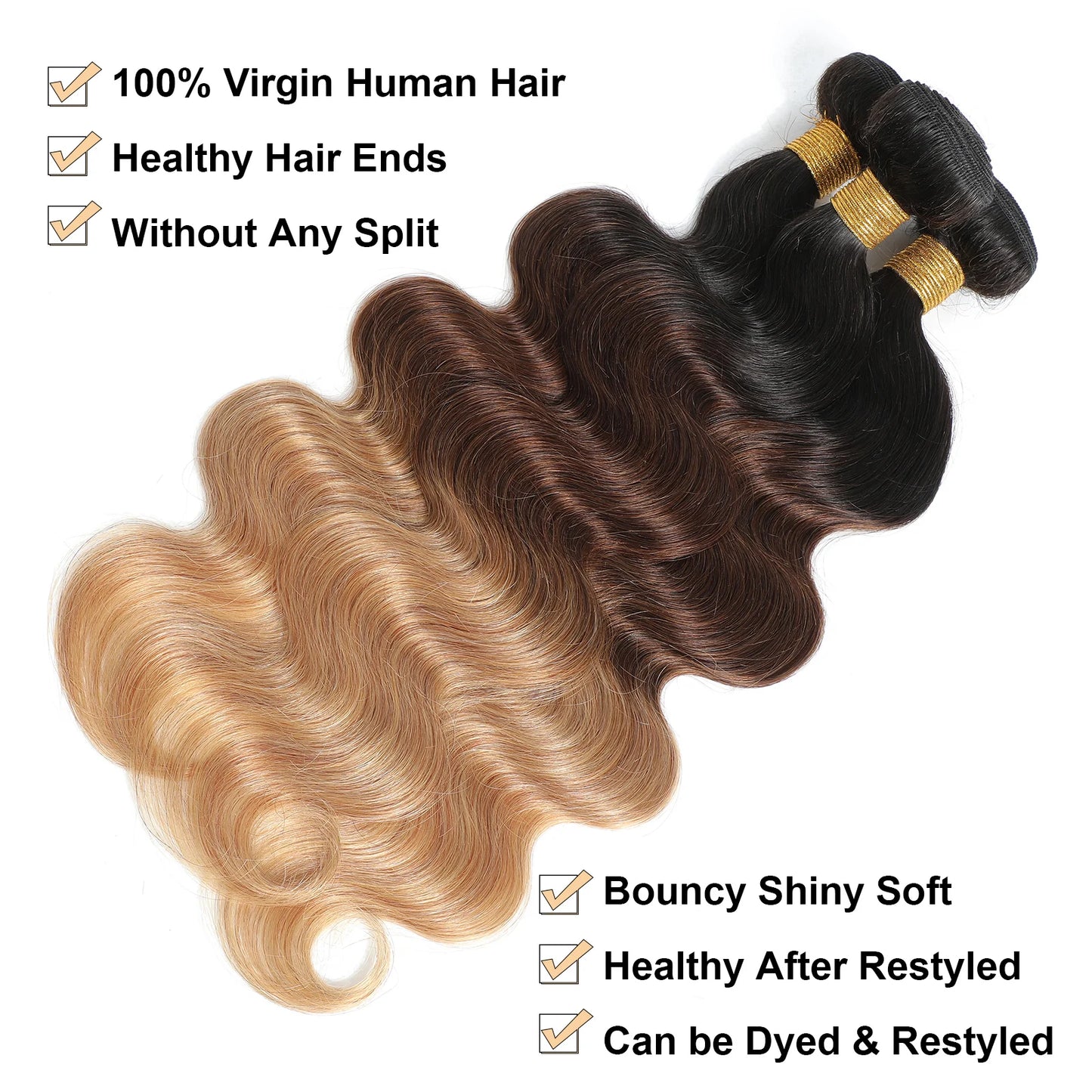Ombre Color Body Wave Human Hair Bundles with closure 100% Unprocessed Virgin Hair 1b/4/27 Colored Bundles human Hair Extension