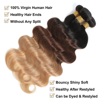 Ombre Color Body Wave Human Hair Bundles with closure 100% Unprocessed Virgin Hair 1b/4/27 Colored Bundles human Hair Extension
