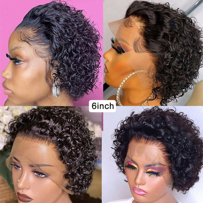 13x1 Lace Pixie Cut Wig 100% Human Hair Short Curly Wigs for Women Wavy Afro Wigs