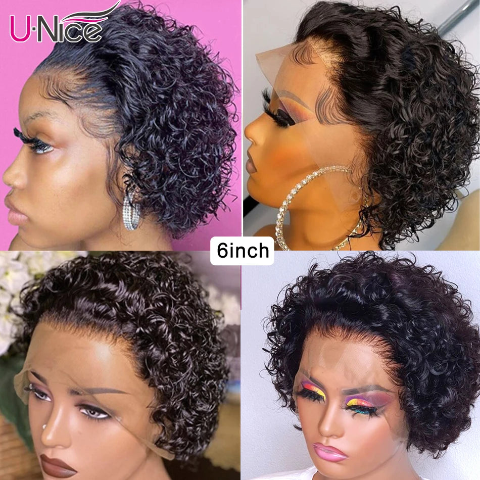 13x1 Lace Pixie Cut Wig 100% Human Hair Short Curly Wigs for Women Wavy Afro Wigs
