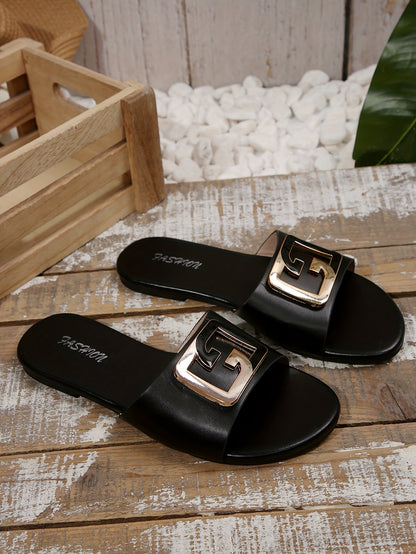 Stylish And Comfortable Women'S Color-Blocked Slip-On Sandals