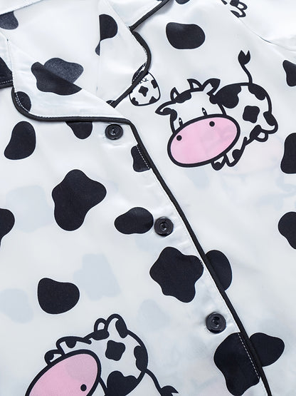 3pcs Girls' Short Sleeve Shirt and Shorts Pajama Set