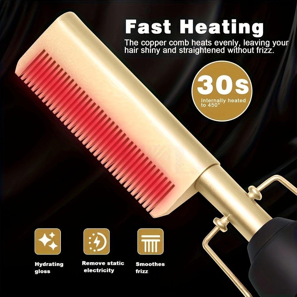 EU Standard Golden Straight Hair Comb with Dual Temperature Control for Unique Hairstyling