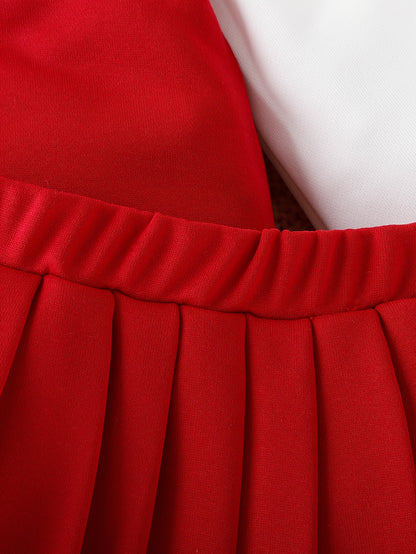 Girls' Baseball Jacket & Preppy Pleated Skirt Set