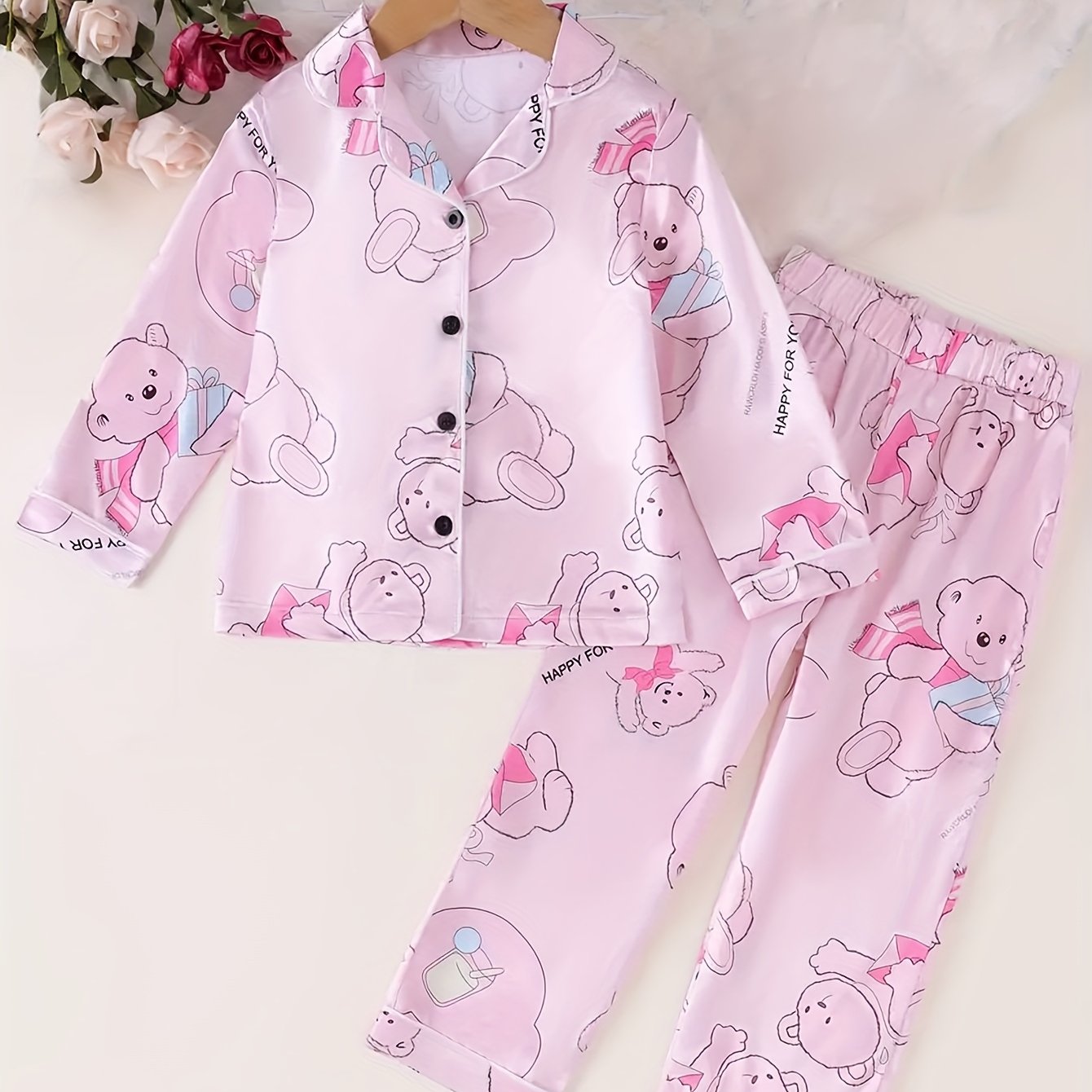 Cute Cartoon Bear Print Pajamas