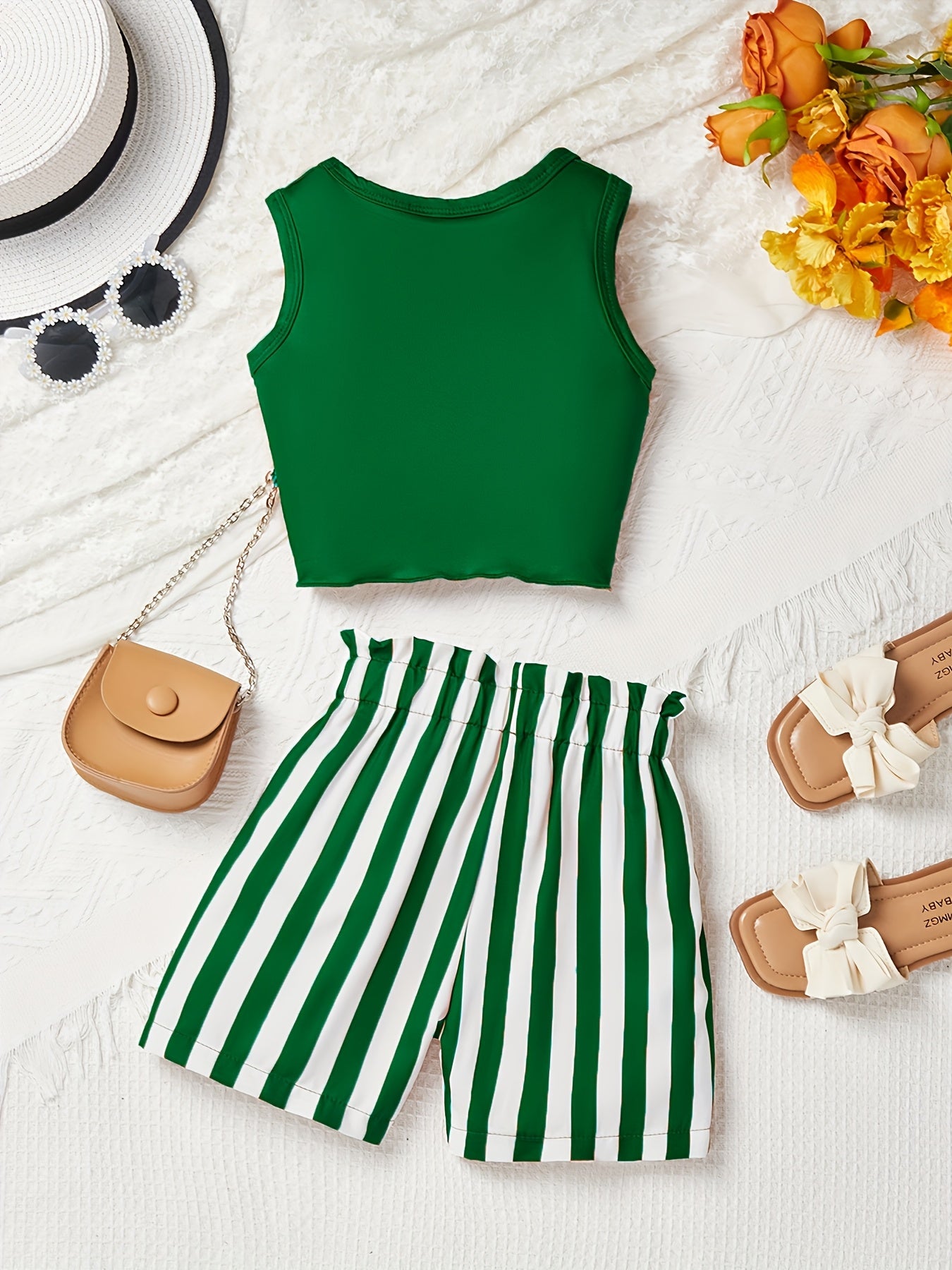 Girls' Pink Striped Shorts & Sleeveless Top Set