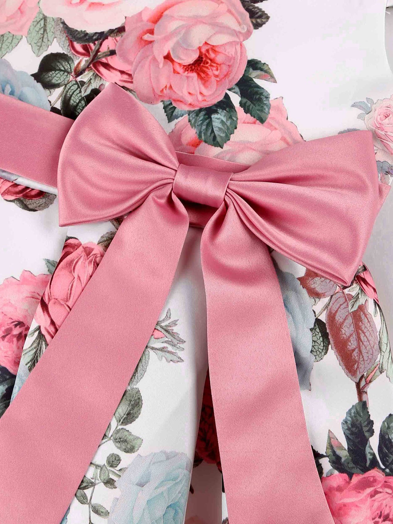 Girls' Elegant Rose Floral Print Party Dress