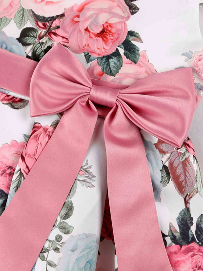 Girls' Elegant Rose Floral Print Party Dress