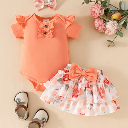 Three-piece Set Flower Print Cake Skirt