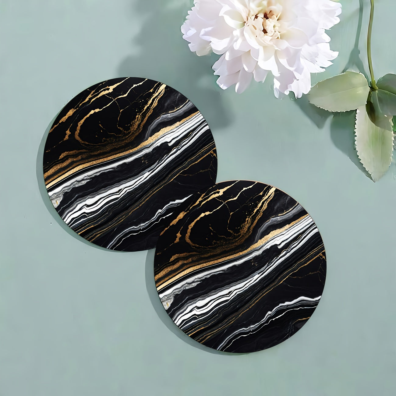 6 Golden Marbled Coasters Designed for Beverages