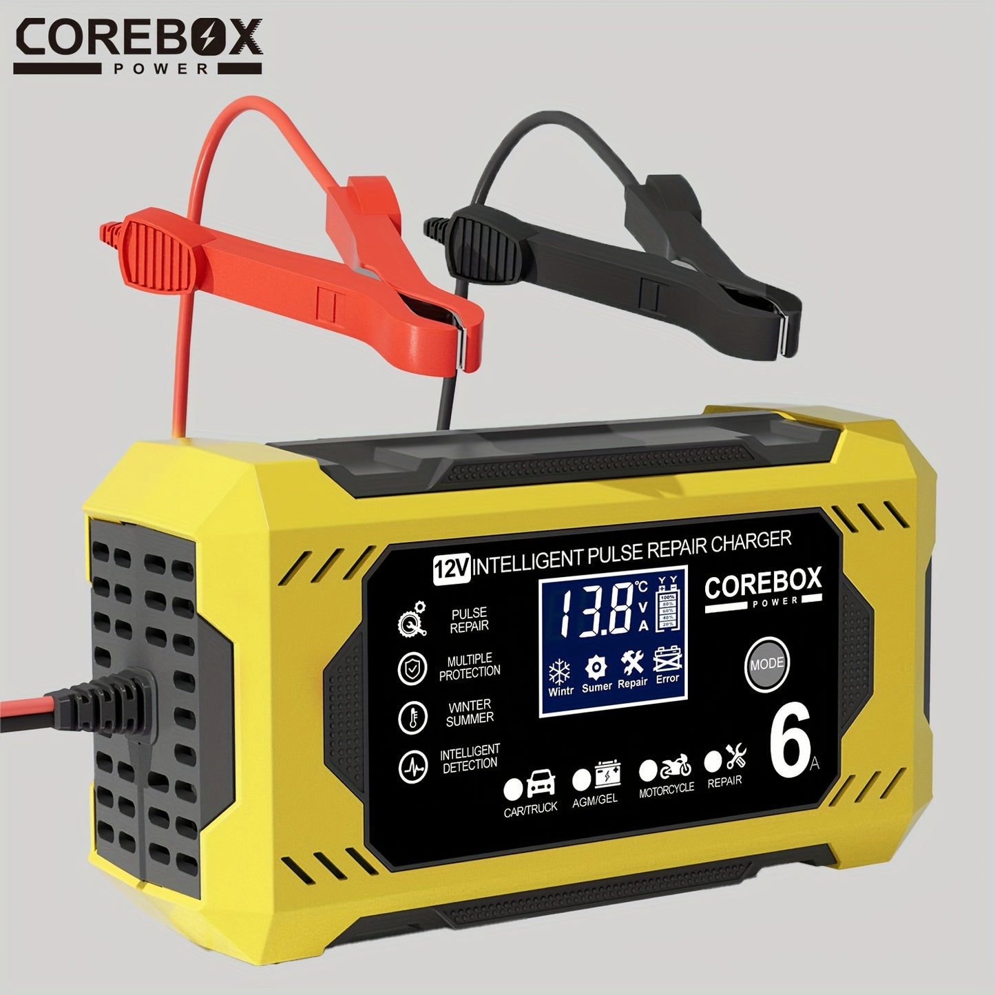 COREBOX 12V 6A Smart Battery Charger with LCD Display