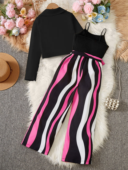 Striped Jumpsuit Set with Belt