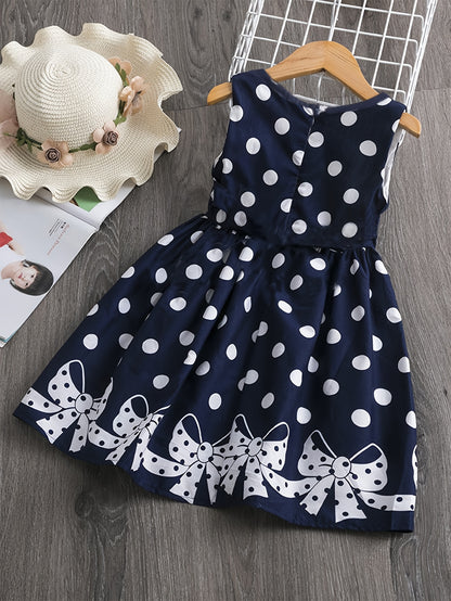 Girls' Bohemian Polka Dot Sleeveless Dress