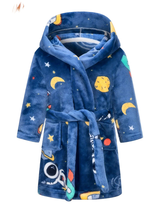 Boys' Hooded Space Astronaut Print Fleece Sleepwear