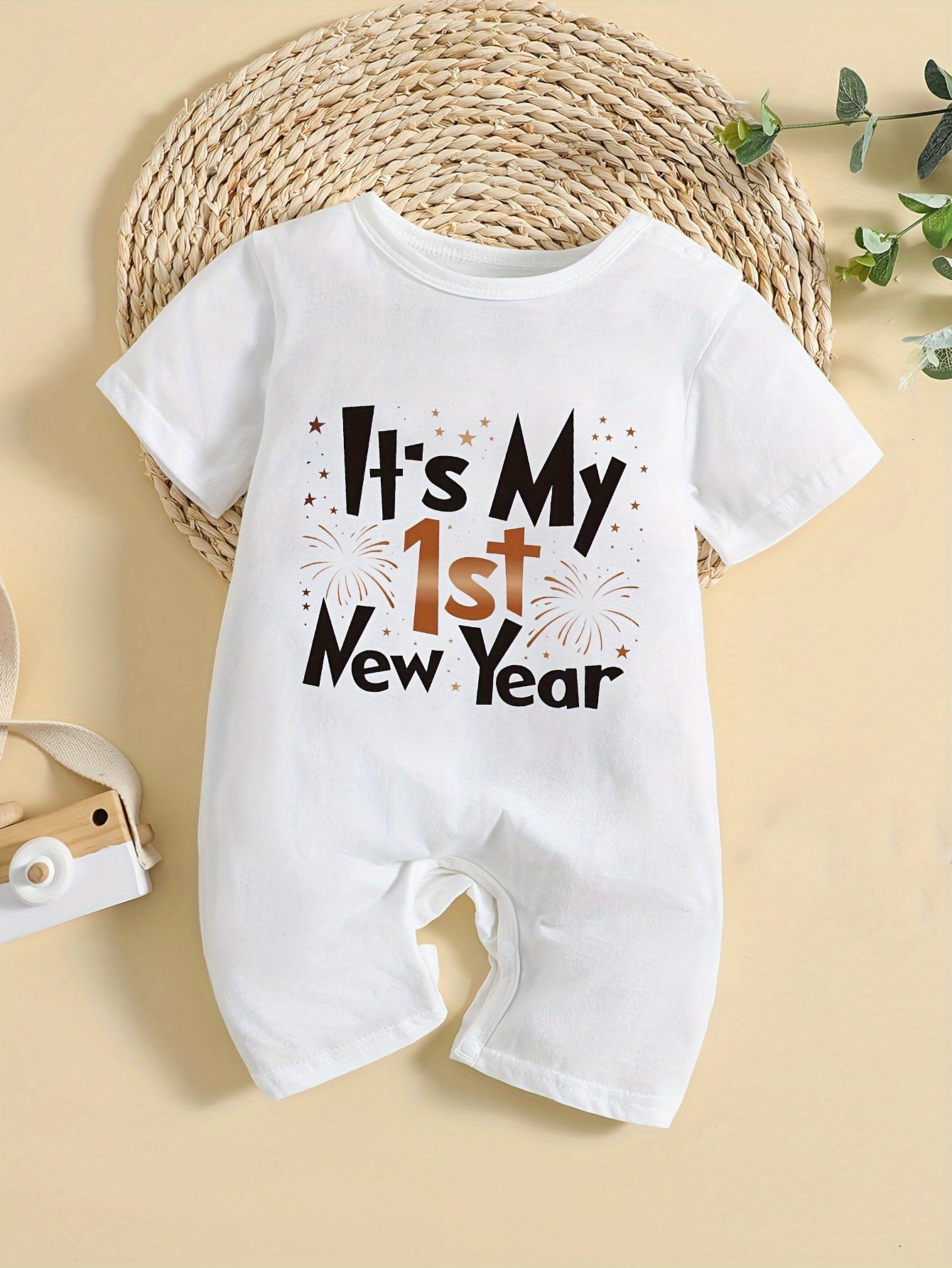 Baby Girl's It's My 1st New Year Design Short Sleeve Jumpsuit