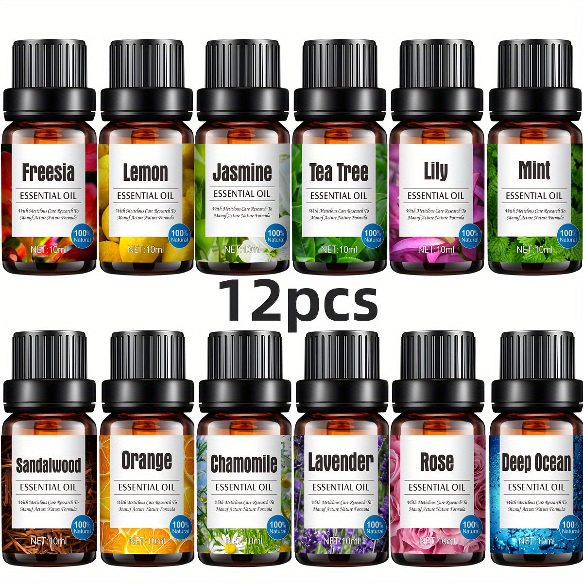 Essential Oil Set: Lavender, Lemon, Mint, Chamomile, Deep Sea, And Rose