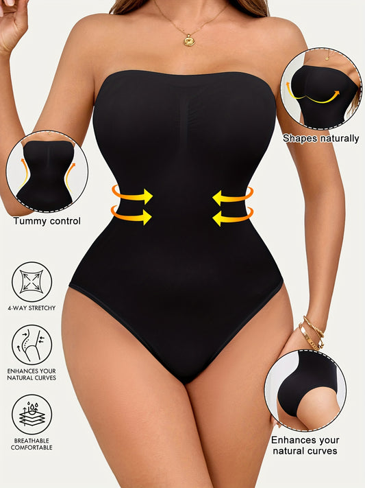 2-Pack Seamless Strapless Bodysuits for Women - High Support, Tummy Control
